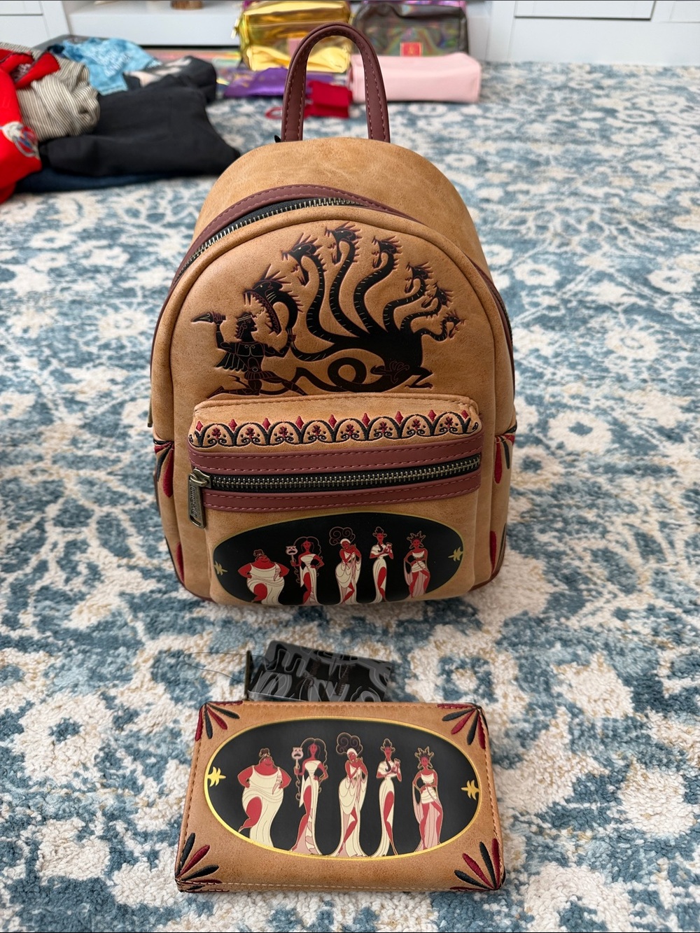 Loungefly Tan Hercules Villains Mini Backpack with Matching Wallet